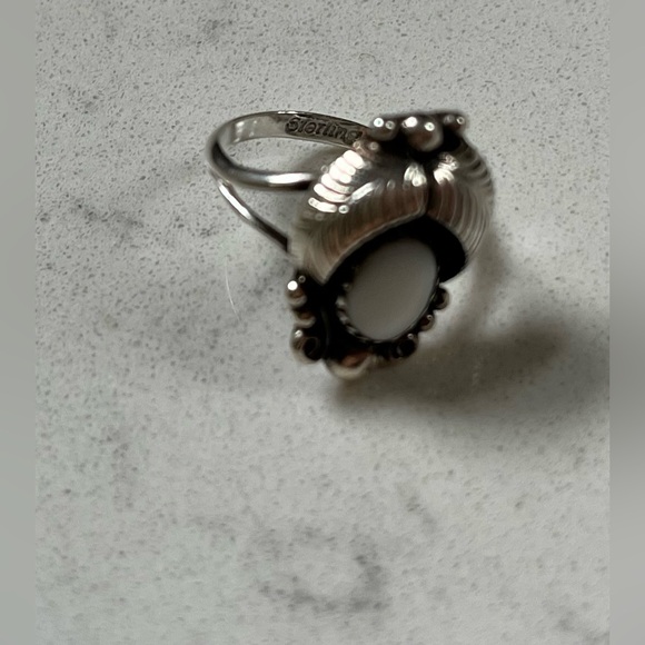 Vintage Navajo Genuine Turquoise Cuff Bracelet, Zuni Rings, & Amber Earrings - Picture 2 of 5